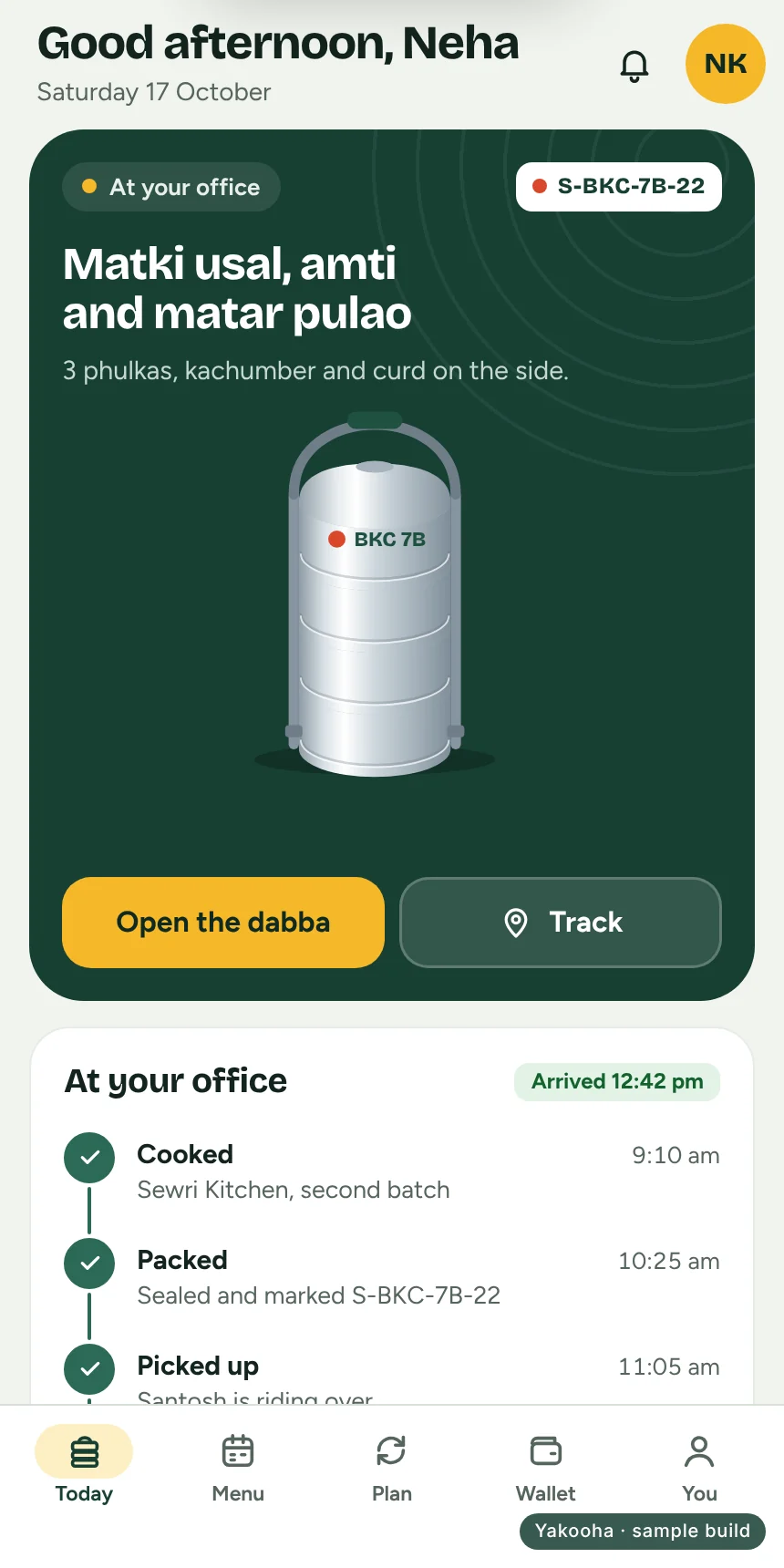 Screenshot of Dabba Daily on a phone