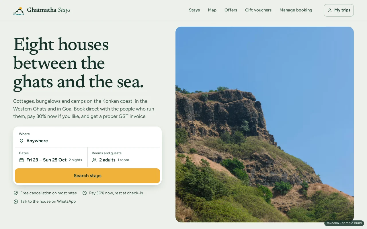 Screenshot of Ghatmatha Stays on a desktop