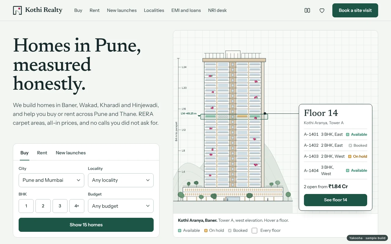Screenshot of Kothi Realty on a desktop