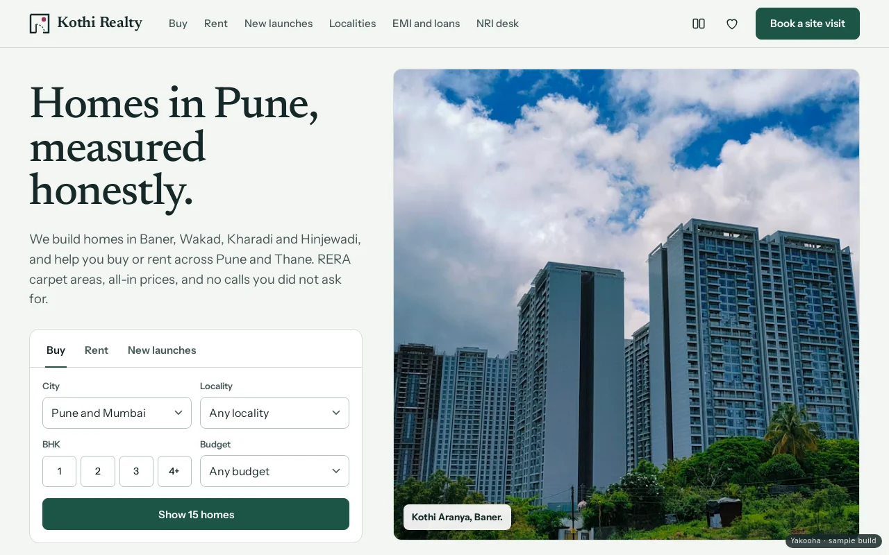 Screenshot of Kothi Realty on a desktop