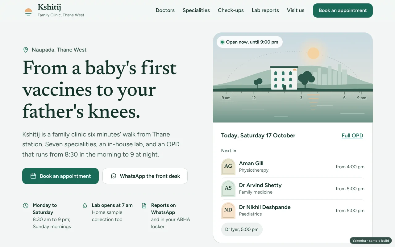 Screenshot of Kshitij Family Clinic on a desktop