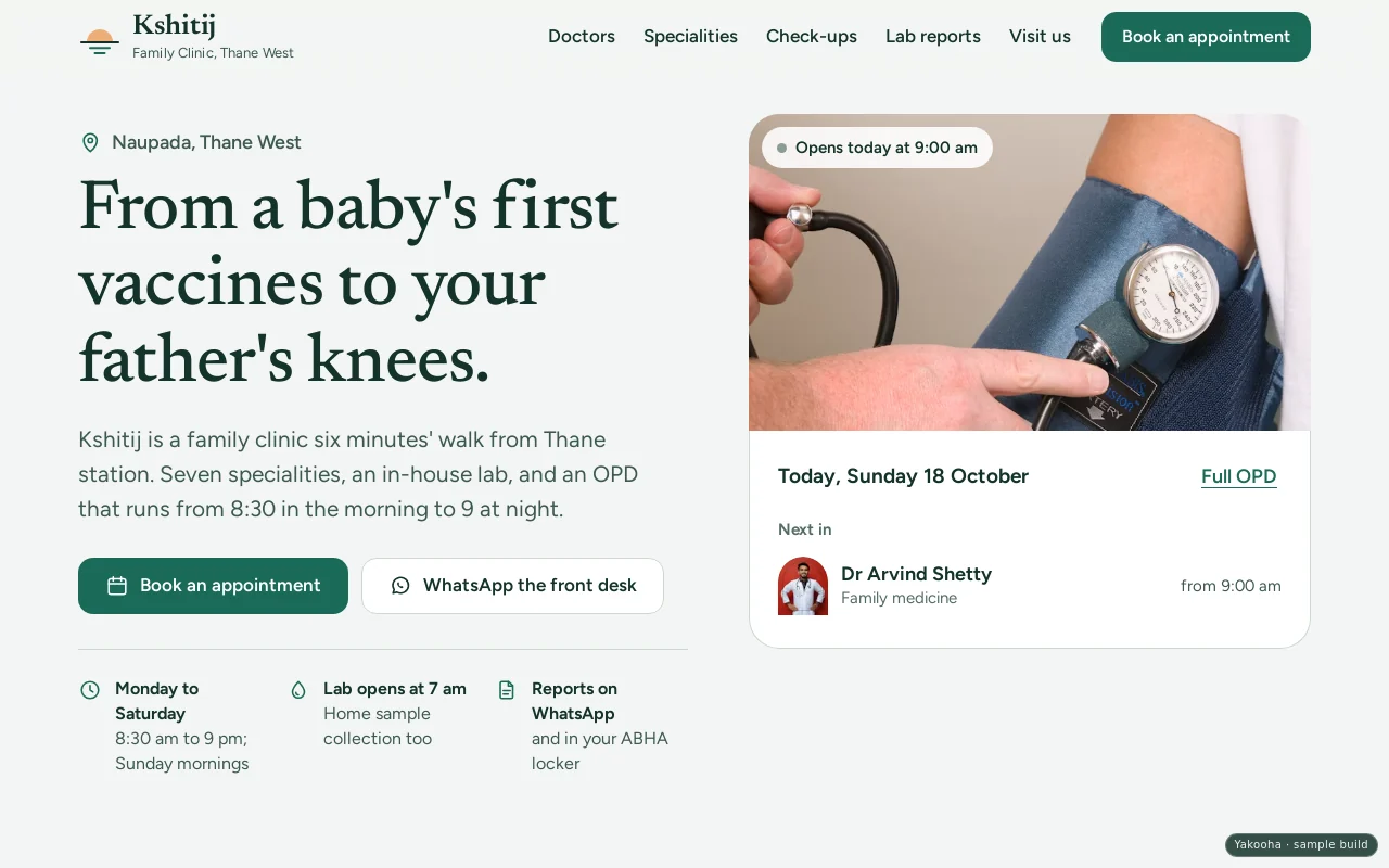 Screenshot of Kshitij Family Clinic on a desktop