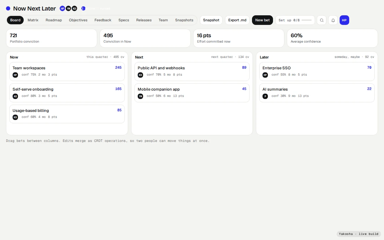 Screenshot of Now Next Later on a desktop