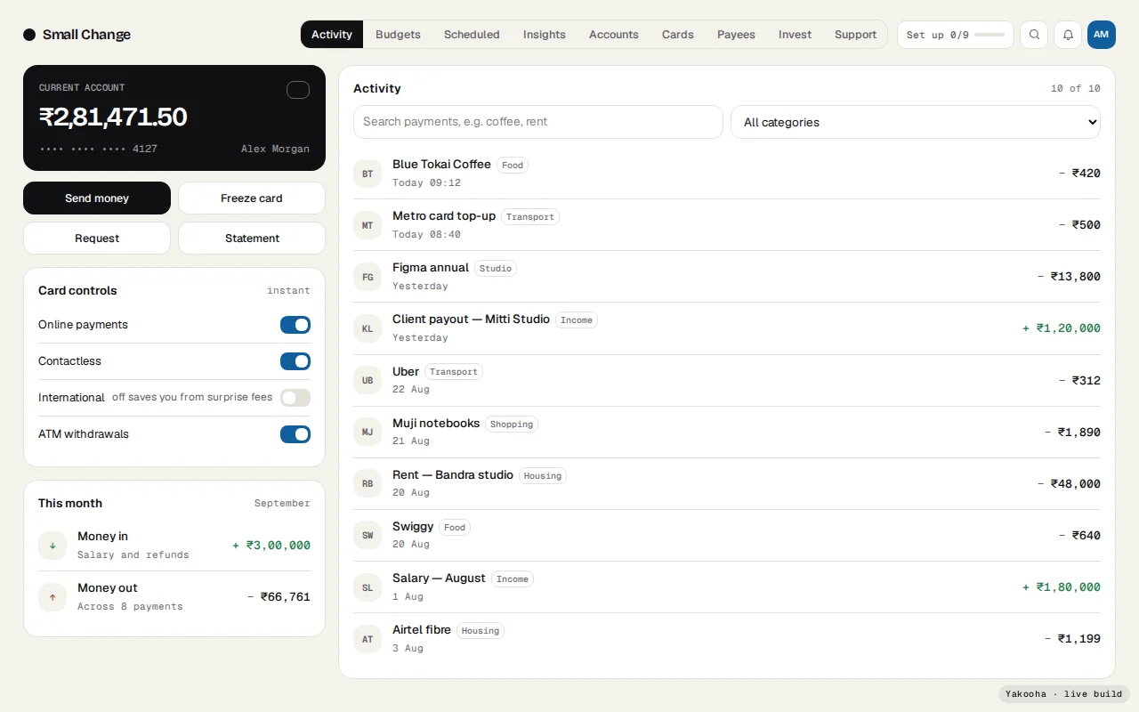 Screenshot of Small Change on a desktop