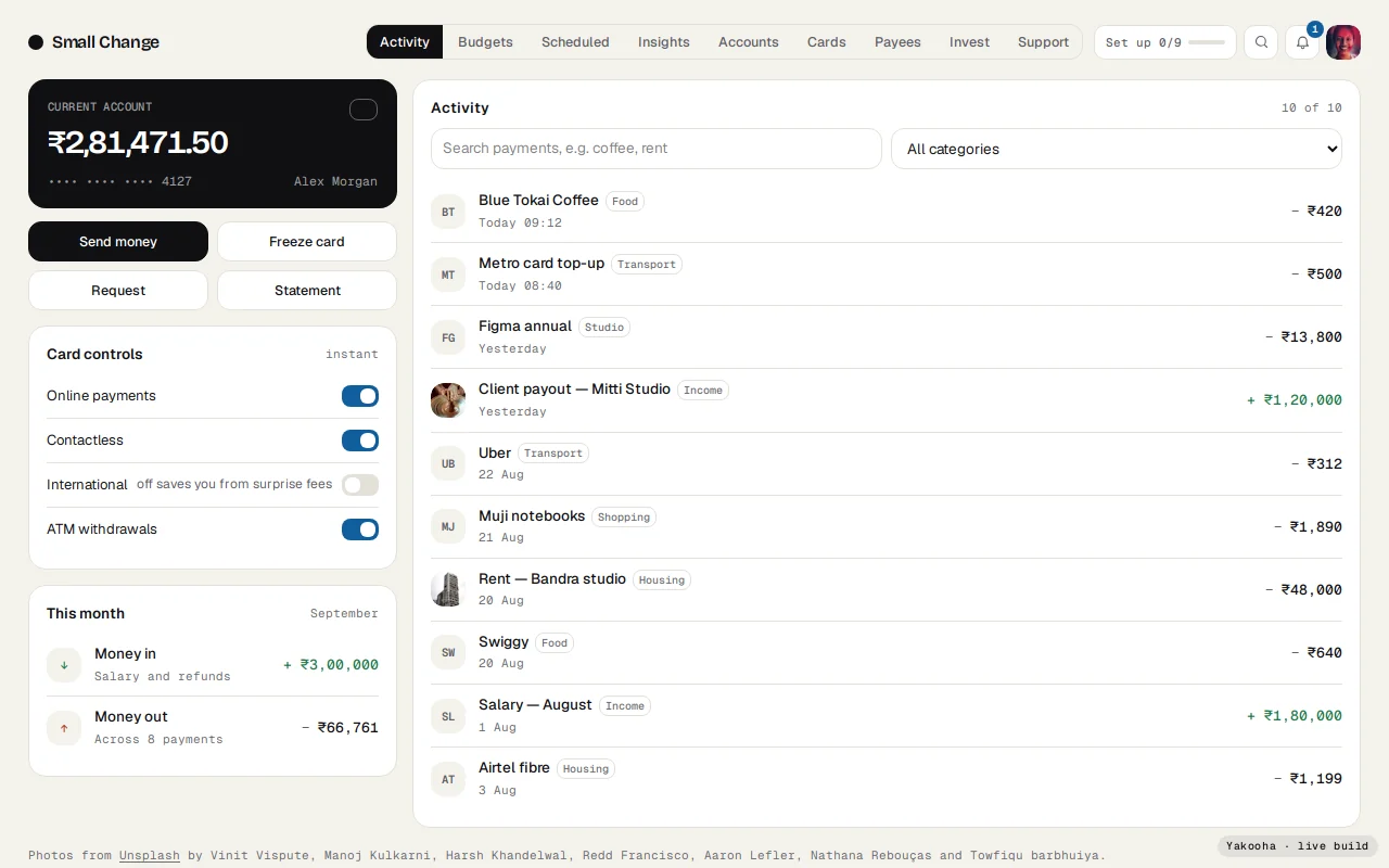 Screenshot of Small Change on a desktop